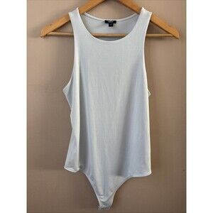 Express Body Contour Light Blue High Neck Bodysuit Thong Size M Stretch Fit